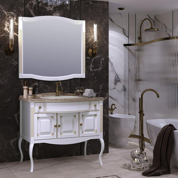 Мебель для ванны Opadiris Лаура 100 белый с бежевой патиной с мраморной столешницей